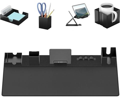 KDD Set de Bureau Ensemble, 6 en 1 Tapis de Souris avec Agrippantes Adhésives DIY, Tapis de Bureau avec Organisateur de Bureau de Support de Tablette, Gestion Câbles, Porte-gobelet pour Bureau, Maison