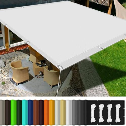 Sonnensegel Wasserdicht Rechteckig 5.5 x 7.5 m Wetterbeständig UV Schutz Sonnenschutz Sonnensegel Nach Maß mit Ösen mit Pu-Beschichtung für Balkon Terrasse Garten, Weiß