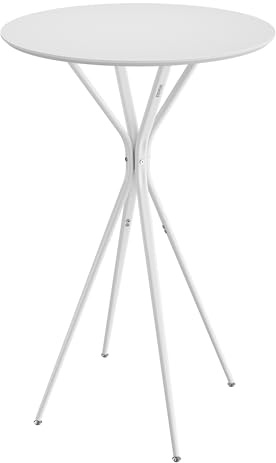VASAGLE Mesa de Bar, Mesa Baja, Redonda, Alta, Estructura Metálica, 60 x 60 x 105 cm, para Cocina, Sala de Estar, Estilo Moderno, Fácil Montaje, Blanco Nube y Blanco Mate LBT024W01