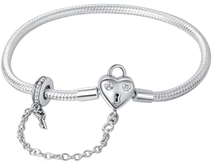 GOUWO Sicherheitskette mit Schlüsselschloss 925er Silber Schlangenketten Charm Armband kompatibel mit Pandora Charms Schmuckgeschenke zum Geburtstag Valentinstag Muttertag für Frauen