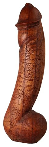 ART-CRAFT Handgeschnitzter Holzpenis mit filigranen Tattoo-Motiven – Deko-Skulptur aus Naturholz, exotisches Kunstwerk, für Wohnung, Schlafzimmer, Sammler und Liebhaber ausgefallener Wohnaccessoires