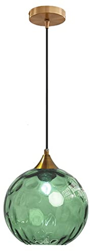 MZStech 20 cm Grün Pendelleuchte aus Glas mit Kugelform, Sockel aus Bronze und Gold mit hängender Glaskugel, Deckenlampe für Kücheninsel, Esszimmer und Nachttisch (Grün)