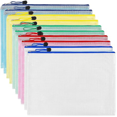 Bolsa de documentos con cremallera A3, bolsa con cremallera de 5 colores, PVC transparente, carpeta de documento, bolsa de cierre, malla con cremallera para viajes, oficina, viajes, suministros (10