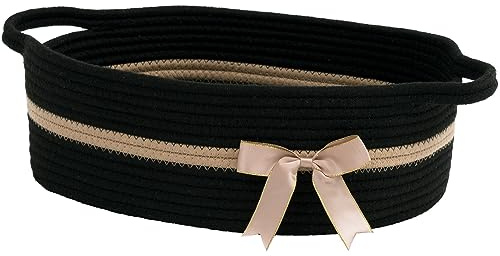 TIMEYARD Aufbewahrungskorb Geflochten Baumwolle 33x25x12cm Schwarz Khaki | Vielseitiger Organizer für Snacks, Handtücher und Hundespielzeug. Ideal für Regal, Wohnzimmer und Zuhause