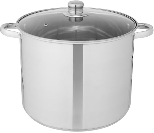 Brixy Suppentopf Kochtopf mit Glasdeckel, 16,5 Liter Fassungsvermögen, 30 cm Durchmesser, Induktionsgeeignet, Edelstahl Silberfarben