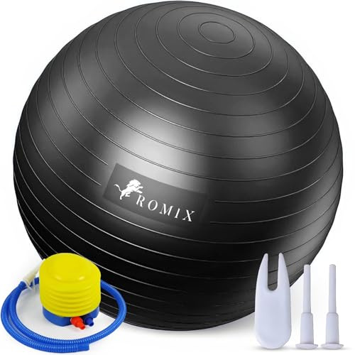 ROMIX Exercise Ball 65cm 55cm 75cm, Anti burst Pregnancy Ball with Hand Pump, Extra Thick Birthing Ball, Slip Resistant Fitness Swiss Yoga Gym Ball for Yoga, Labour, Pilates, Fitness, Stability