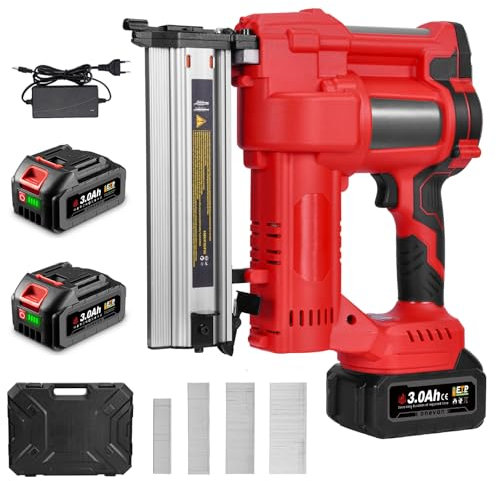 ONEVAN Pistola per unghie a batteria, 20 V (set 2 in 1), con 2 batterie da 3,0 Ah e valigia, chiodatrice elettrica per unghie da 15 – 50 mm e graffette da 10 – 40 mm, pinzatrice elettrica con luce per