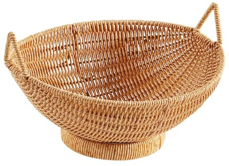Cestino per il pane da tavolo, cesto di frutta in vimini, da portata intrecciata, pane in finto rattan, ciotole decorative in vimini con manici per bancone della cucina