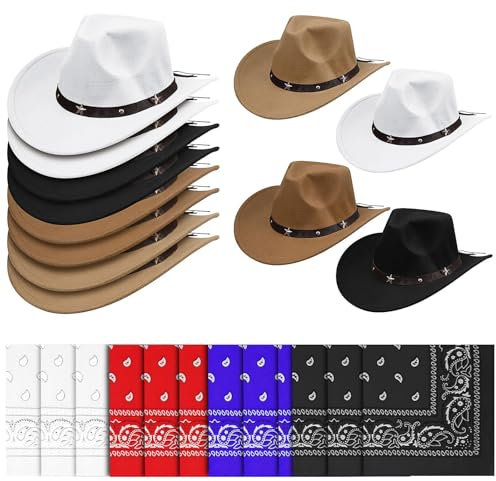 ASMIZ 12 Stück Cowboyhut Erwachsene, Klassische Westernhut Kostümhut für Herren & Damen, Cowboy Filzhut für Mottoparty, Fasching, Karneval, Cosplay