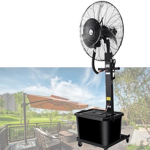 Ventilador de pie con Nebulizador de Agua Exterior Terraza Jardin Bar Deposito Agua 42 Litros, Ventiladors Nebulizador, Ventiladores Pedestal, Ventilador Industrial 3 Velocidades, Negro(75cm/30in)