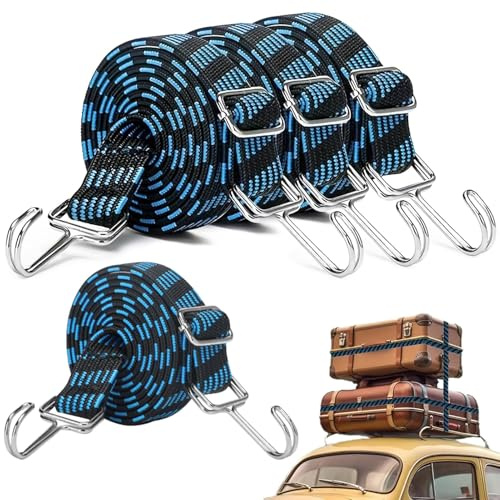 Verstellbar Spanngummi mit Haken, 4 Stück 100cm Expander Spanngurte mit Metallhaken, Extra Stark Flach Gepäckspanner Gummiseil für Fahrrad, Motorrad Gepäckpakete Fahrrad, Autotransporter, Camping