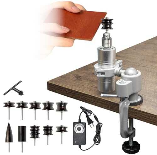 BAUSATZ Leather Polishing Machine, Electric Edge Burnishing Tool with 10pcs Bits (0-24000RPM)