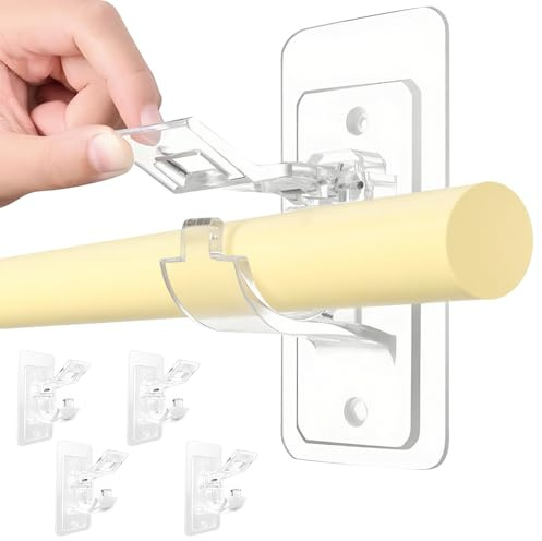 GD HUA 4 Pack Transparent ABS Self Adhesive Curtain Hooks, No Drill, Holds Up to 4.4 Pounds, For Bathroom, Kitchen, Living Room