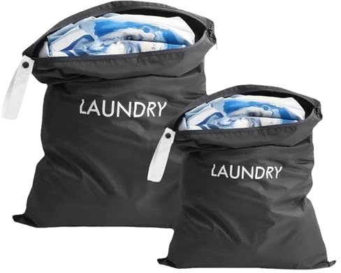 2 Stück Wasserdichter Reise-Wäschesack mit Reißverschluss & Kordelzug, Faltbarer, 2 Größen, für Schmutzwäsche, Badeanzug, Workout-Kleidung, Reisen, Camping & Zuhause