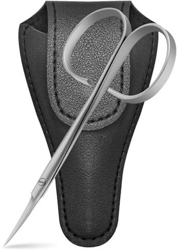 CGBE Forbicine per Cuticole Professionale: Forbici Cuticole Punta Curva in Acciaio Inossidabile - Lama Extra Affilata Sottile - Borsa Portaoggetti in Pelle PU - Per Rimuovere Pelle Morta e Cuticole