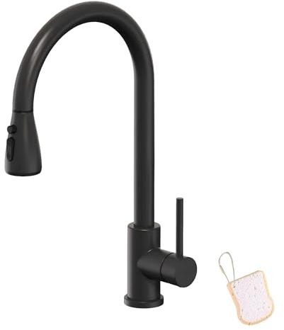 Asinse Rubinetto miscelatore per lavello da cucina con spruzzatore estraibile, 3 modalità di spruzzo, rubinetto da cucina in acciaio inox, ad arco alto, rubinetto da giardino/esterno/bar con beccuccio