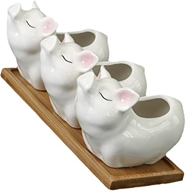 VICASKY Pot de Plante Céramique Créatif avec Design Cartoon Cochon et Décoratif pour Intérieur et Extérieur Économiseur Eau et Résistant Sécheresse
