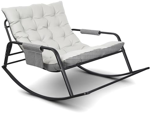 DnKelar Fauteuil à Bascule d'Intérieur et d'Extérieur, Chaise Papasan en Forme d'Oeuf avec Coussin Epais, Ergonomique, Charge 300kg, pour Jardin, Terrasse (Beige)