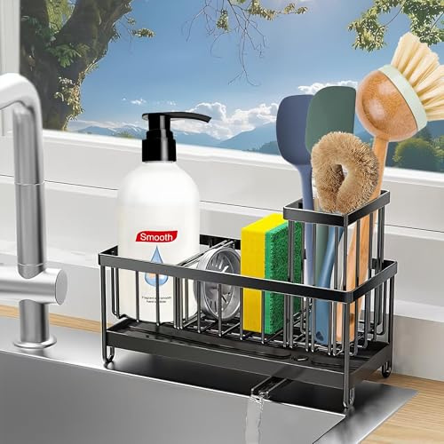 Schwammhalter für Küchenspülen, Spülen Caddy Organizer mit hohem Bürstenhalter, Küche Arbeitsplatte Organisatoren und Aufbewahrung Essentials, rostdichter 304 Edelstahl