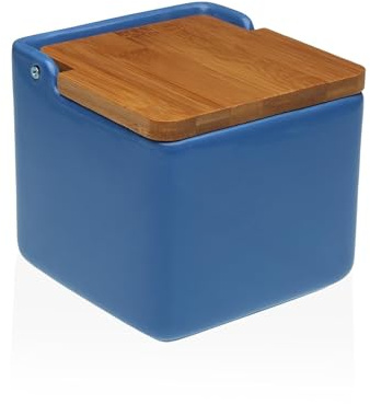 DRW Saliera Blu Ceramica con Coperchio 11.5x12.2x12.2 cm