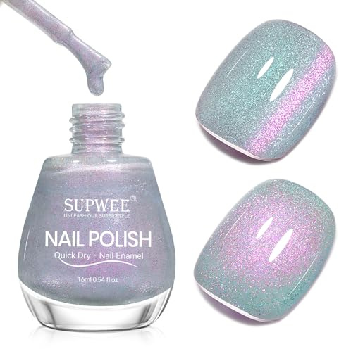 SUPWEE Cat Eye Nail Polish Non Gel, 16ml Quick Dry Magnetic Nail Polish | with Magnet Glitter Galaxy Shimmer Air Fast Dry Nails Varnish Manicure DIY Home Gifts for Women