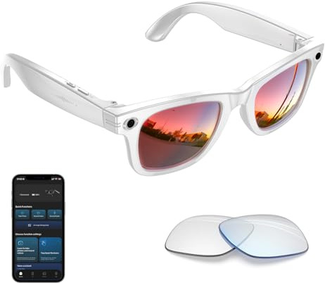 Tulbeys AI Smart Glasses 4K HD-Kamera, 290 mAh, 800 W Kamera-Brille mit Videoaufzeichnung, Simultanübersetzung/GPT-Objektidentifizierung,UV400 Blaulichtschutz-Gläser (Weiß)