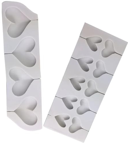 SMASOLO Lot de 2 Moules à Sucettes en Silicone de Cœur Grand Format 4 Cavités Petit Format 10 Cavités Moules Flexibles et Réutilisables pour Chocolat Bonbons et Pâtisserie Adaptés