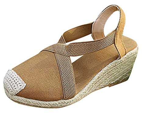 Espadrilles för kvinnor, kilklack, trekkingsandaler, dam, fram, stängda, fritidssandaler, Slingback, semestersandaler, ventilerande, trekkingsandaler, platå, kilsandaler, halkfria sandaletter, BRUN