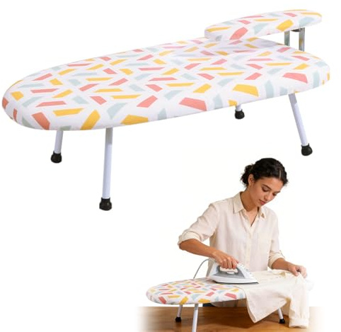 Bügelbrett Klein, 60x37 cm Klappbares Tischbügelbrett mit Anti-Rutschbeinen & Hitzeschutzgitter, Platzsparender Mini Bügelbretter für Wohnung, Reise und Home-Office (Farbstreifen)