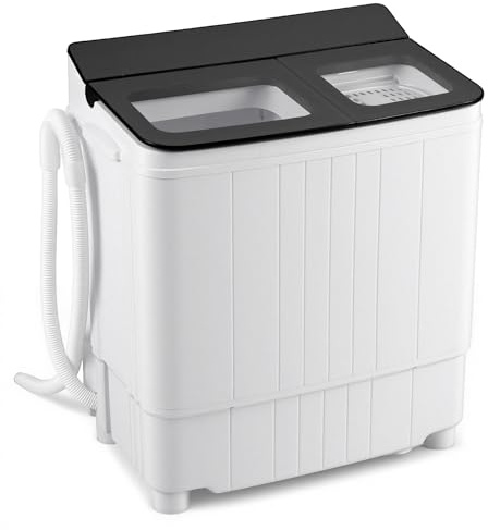 Giantex Portable Washing Machine, 18LBS Twin Tub Mini Compact Laundry Washer Spinner Combo with Drain Pump, 11Lbs Washer and 7Lbs Spinner for Apartments, RVs, Dorms, Gray+White