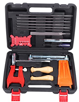 Shuoshenm Kit per affilatura della Catena della Motosega da 16 Pezzi, affilatore per Catene di Motosega con Lime Rotonde e Piatte, impugnature per Lime, Cunei da abbattimento per la manutenz