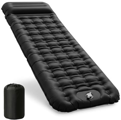 CIXMUS Aufblasbare Isomatte Camping mit Fußpumpe und Kopfkissen, 12 cm verdickt – Bequem, Ultraleicht, Kleines Packmaß, Koppelbar – Ideal für Wandern, Zelten und Reisen (Dunkelgrau)