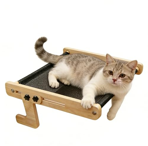 Posatoio per gatti sul davanzale della finestra - Mobile in legno per animali con amaca interna | Cuscino posatoio per gatti - per casa, fattoria, appartamento, camera da, balcone, ufficio
