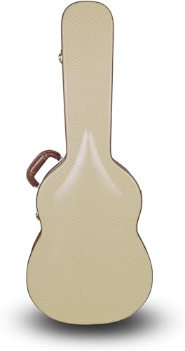 Crossrock Klassische Gitarrenkoffer aus Holz für 4/4 volle Größe, gewölbtes Design, Plüsch-Innenseite, Metallriegel, Ablagefach, robuste Hartschale, Vintage-Tweed (CRW600CTW)