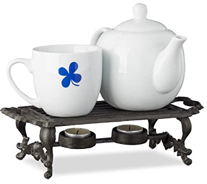 Relaxdays Vassoio Scaldavivande, Estremamente Robusto, Design Antico, Supporto 2 Lumini, Ghisa, 8,5x30x13,5cm, marrone