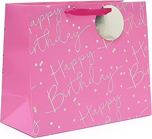 Große Geschenktüte für Damen, mit Folie, Pink - perfekt als Verpackung für Geburstagsgeschenke Große Geschenktüte rose | Partytüten für Geschenke | für alle Anlässe | Dankeschön, Geburtstag, Glückwunsch | 33 x 26,7 x 13,7 cm
