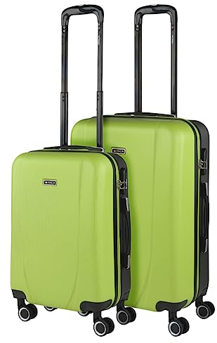 ITACA - Juego de Maletas Trolley de Viaje rígidas Ligeras Resistentes 4 Doble Rueda 360° Set. Cabina, Mediana con candado de combinación, Pistacho-Antracita