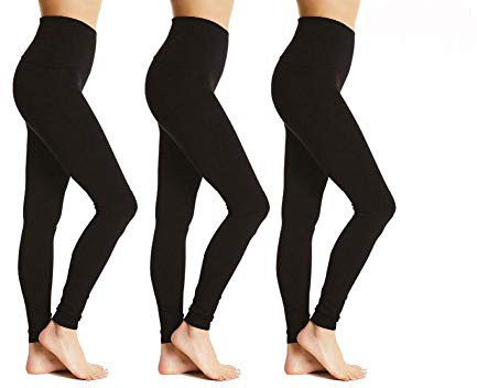 Bonjour® (Lot de 3 leggings à taille haute pour femmes, extensibles, doux au toucher, en coton confortable, non transparents, tailles grandes), Noir , XL