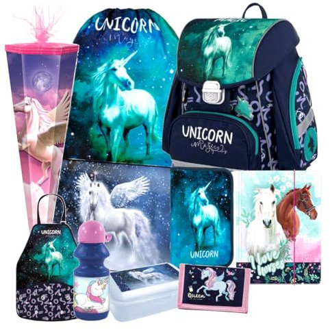 Einhorn Unicorn Pegasus Pferd Pony Horse 10 Teile Set Schulranzen Ranzen FEDERMAPPE TORNISTER Schulrucksack mit Sticker-von-Kids4shop Schultüte 85 cm