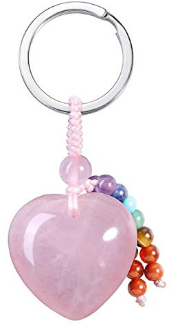 JSDDE Herz Schlüsselanhänger mit Chakra Quaste Liebe Schlüsselanhänger natürliche Edelsteine Herz Anhänger Heilung Reiki Glückbringer Keychain Geschenk für Liebhaber Freundinen Mama
