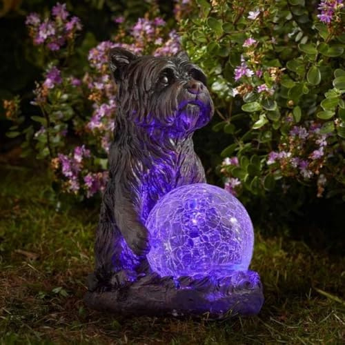 garden mile Solarbetriebene Gartendekoration für den Außenbereich, Hundestatue mit mehrfarbigen LED-Lichtern, wetterfest, langlebig, Solar-Gartenleuchten für Terrasse, Garten, OrnamenteHeimdekoration