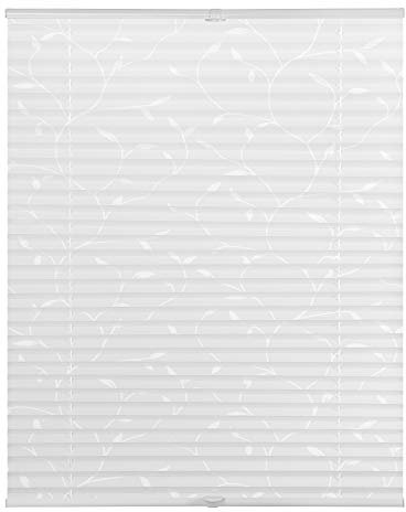 Lichtblick Plissee Klemmfix, ohne Bohren, verspannt, lichtdurchlässig, Blickdicht, Ausbrenner, weiß-weiß Weiß Pflanze,45 cm x 130 cm (B x L)