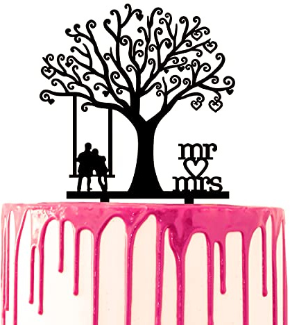 CARISPIBET Cake Topper Kuchendekoration Paar auf einer Schaukel unter einem Baum mit dem Skript Mr & Mrs