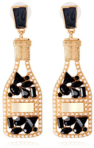 Champagne Bottle Earrings for Women Margarita Tequila Earrings Crystal Cocktail Wine Glass Dangle Earrings Party Celebration Jewelry Gifts