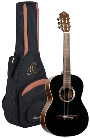 Ortega Guitars Konzert Gitarre Elektro-Akustisch – 4/4, Slim Neck – Performer Series – Inklusive Gig Bag – Massive Sitka Fichte, Mahagoni, Hochglanz Schwarz (RE238SN-BKT)