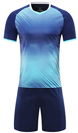 iiniim Barn, pojkar, sportset, fotbollströja, 2 delar. Snabbtorkande T-shirt + shorts sportdräkt för jogging basket fotboll träningsoverall, D marinblå, 158-164