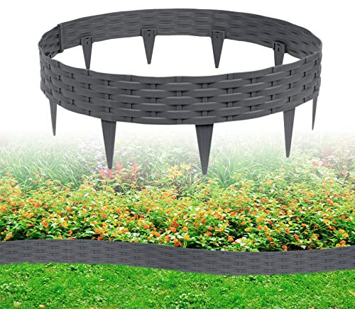 ACXIN Bordure de pelouse - 20 m - Palissade de jardin aspect rotin avec 20 éléments de 100 cm - Palissade de jardin ronde en plastique résistant aux UV (20 pièces, anthracite)