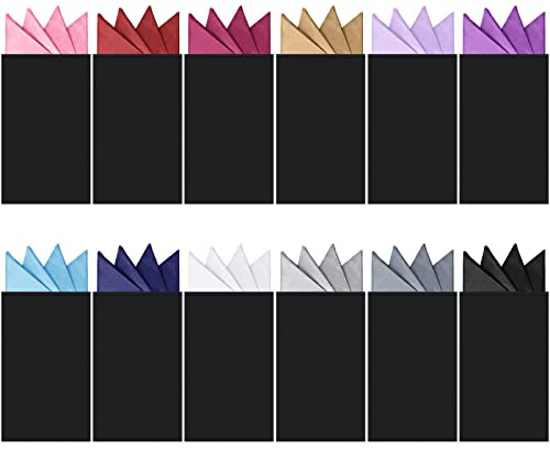 Eurzom 12 Pcs Pocket Squares for Men Prefolded Suit Pocket Squares on Card Masculine Polyester Handkerchief Suit Accessories (Solid Color,Classic Style)