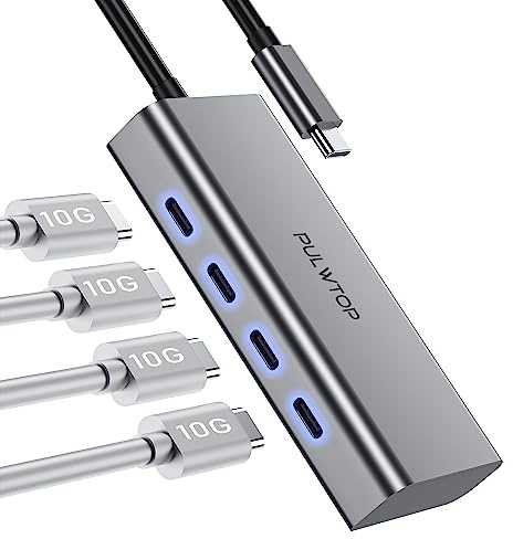 PULWTOP 4 Port USB C 3.0 Hub, USB Hub with 4*USB C 10 Gbps, Type C Hub Multiport Adapter for M1/M2 MacBook Air, iPhone 15 Pro/Pro Max, Galaxy, Surface Go, XPS, iPad