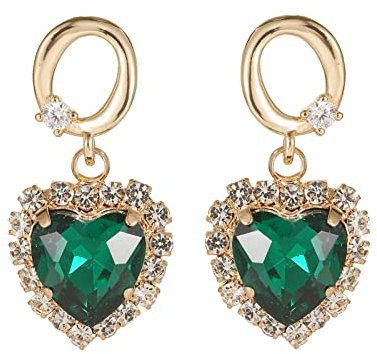 Ayoiow Ohrringe Vergoldet Damen Gold Ohrringe Für Damen Hängend Herz Mit Grün Zirkonia Tropfenohrringe Hochzeit